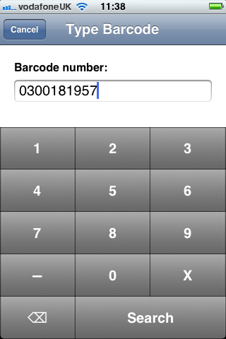 Enter a barcode number
